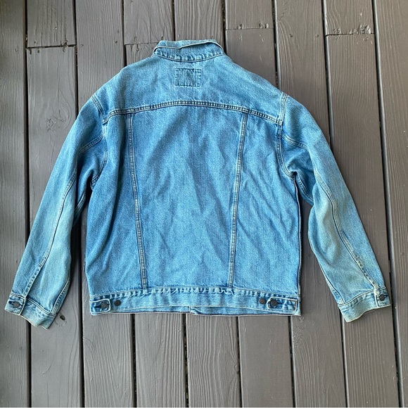 Levi Strauss Signature Mens XL Denim Trucker Jacket Blue Jean Biker Workwear - Picture 4 of 14